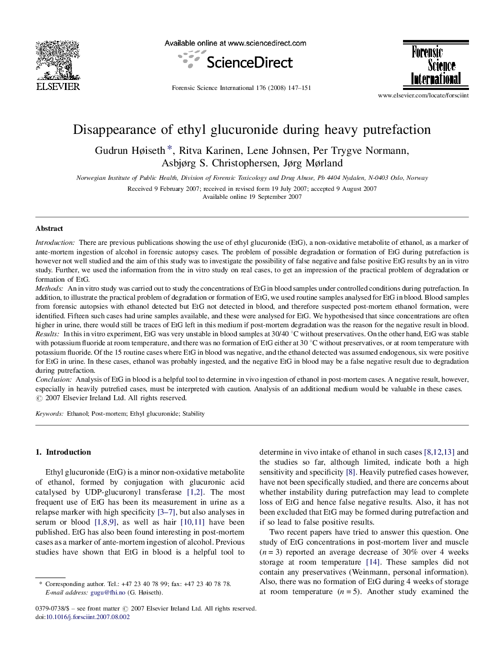 Disappearance of ethyl glucuronide during heavy putrefaction