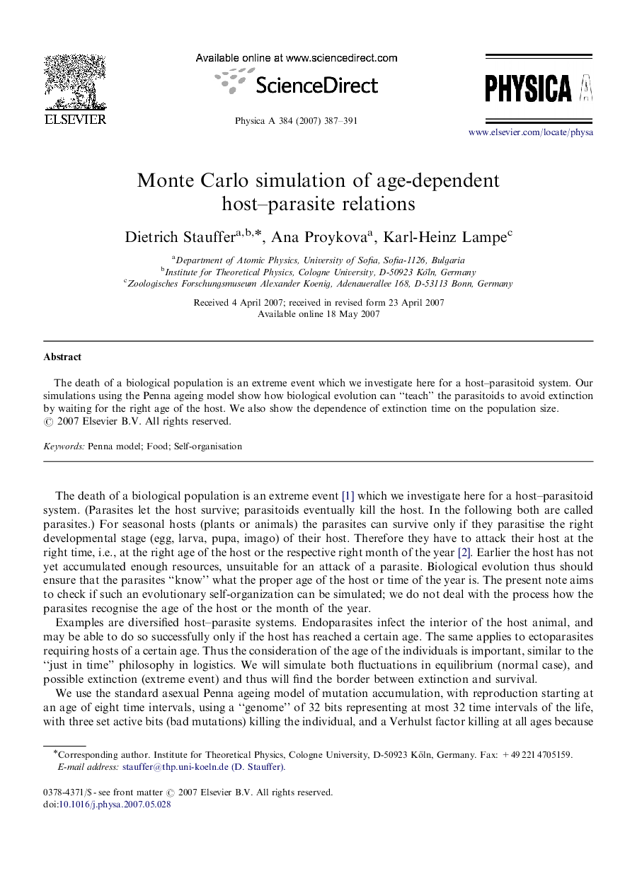 Monte Carlo simulation of age-dependent host-parasite relations