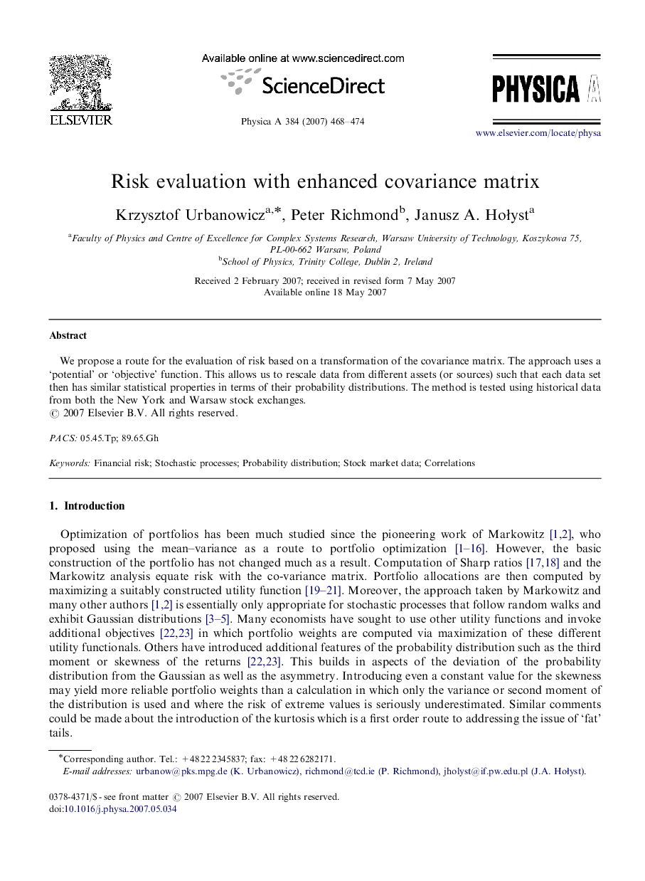 Risk evaluation with enhanced covariance matrix