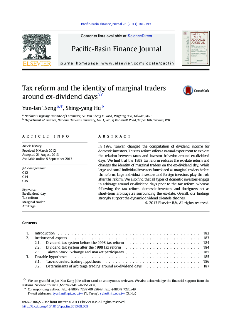 Tax reform and the identity of marginal traders around ex-dividend days 