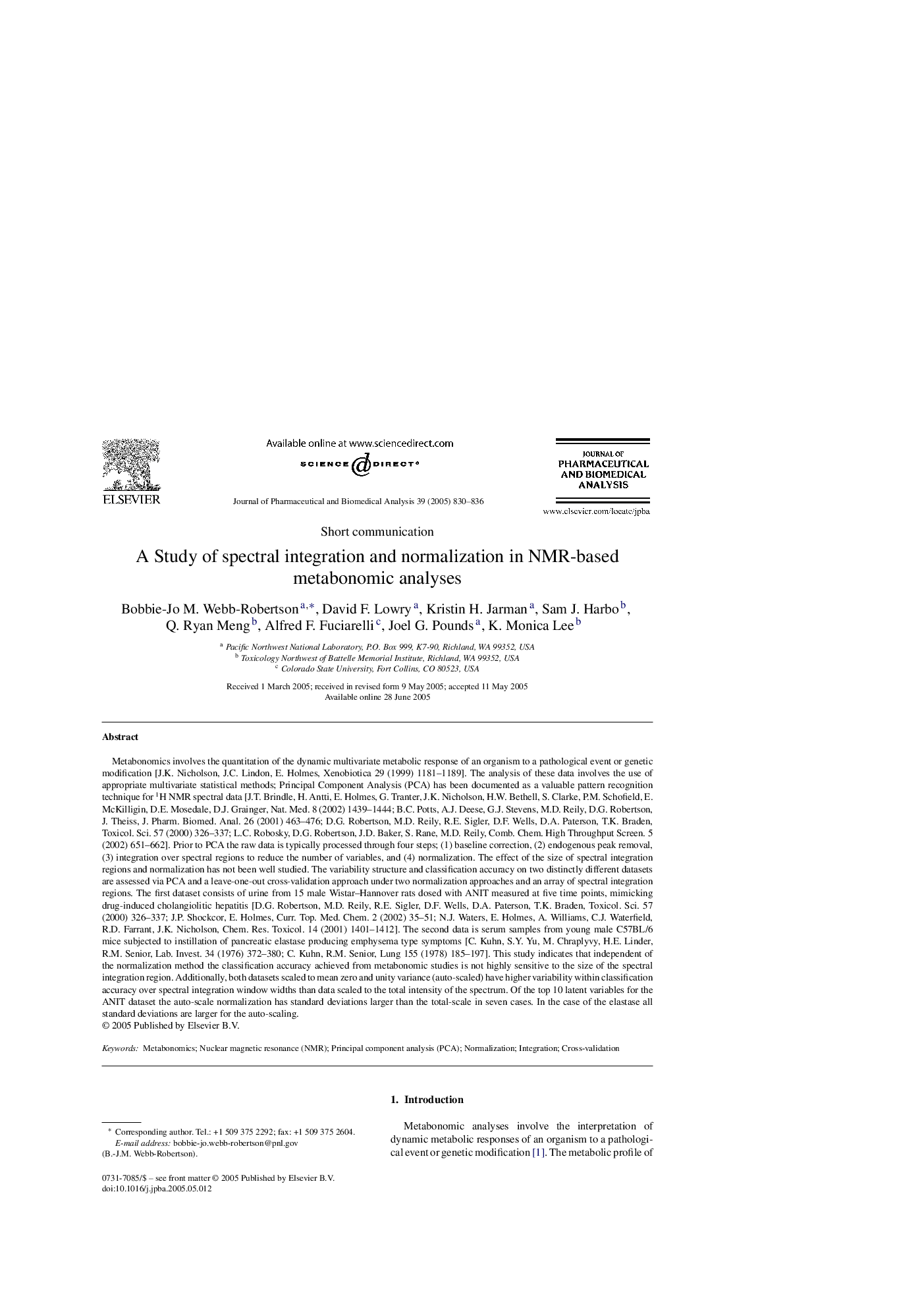 A Study of spectral integration and normalization in NMR-based metabonomic analyses