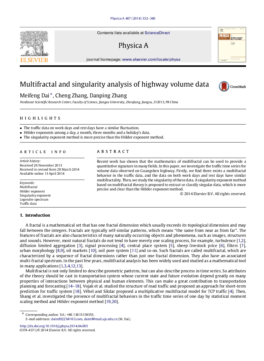 Multifractal and singularity analysis of highway volume data