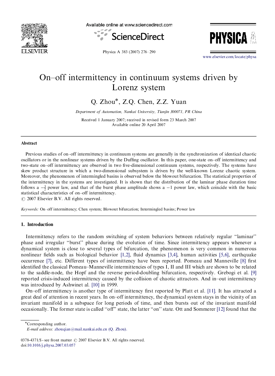 On–off intermittency in continuum systems driven by Lorenz system