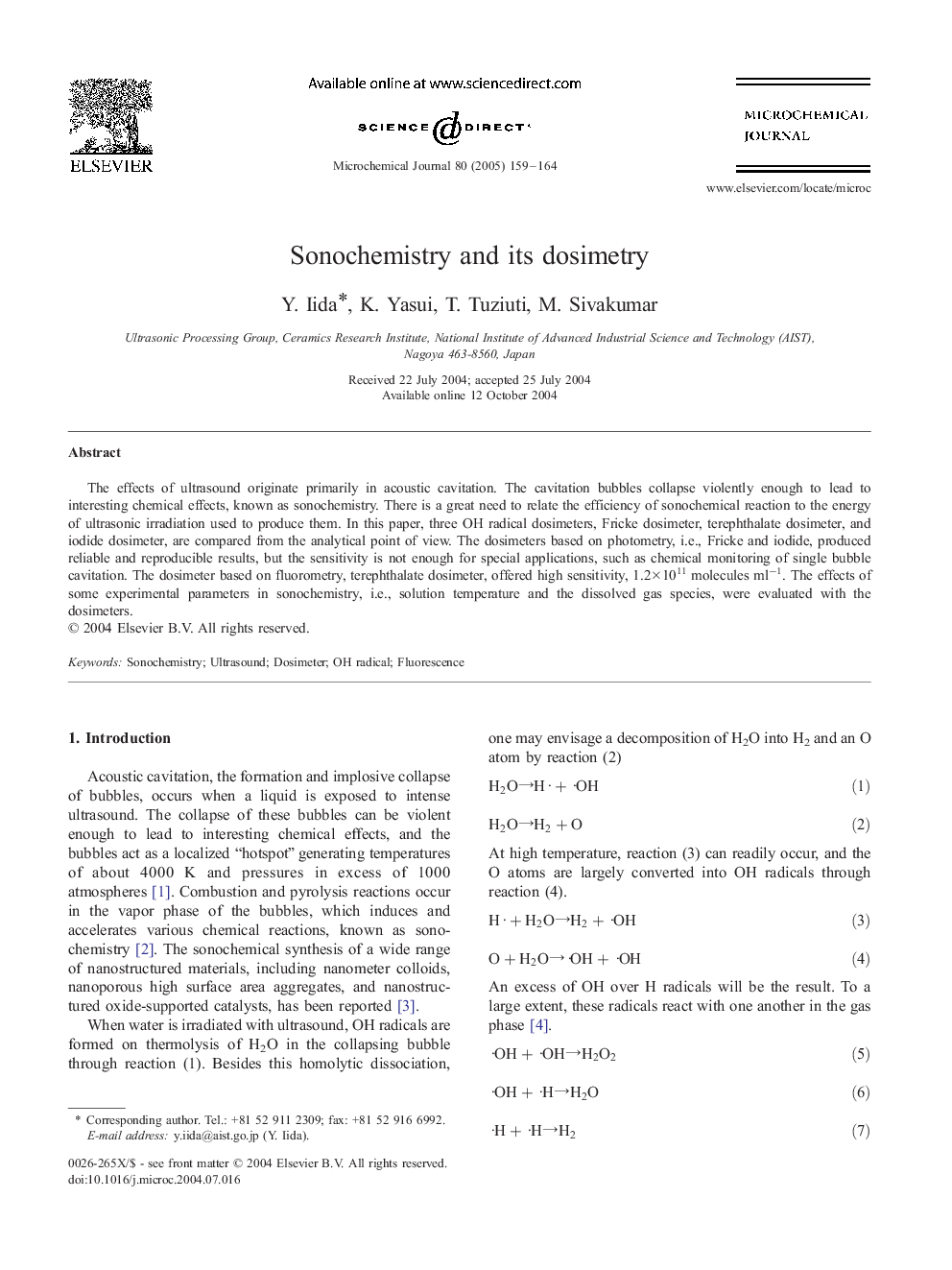 Sonochemistry and its dosimetry