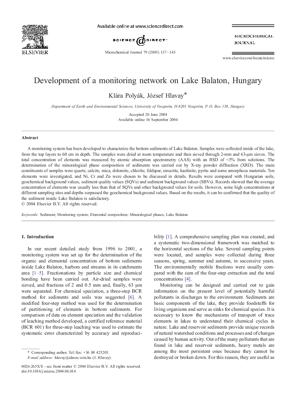 Development of a monitoring network on Lake Balaton, Hungary