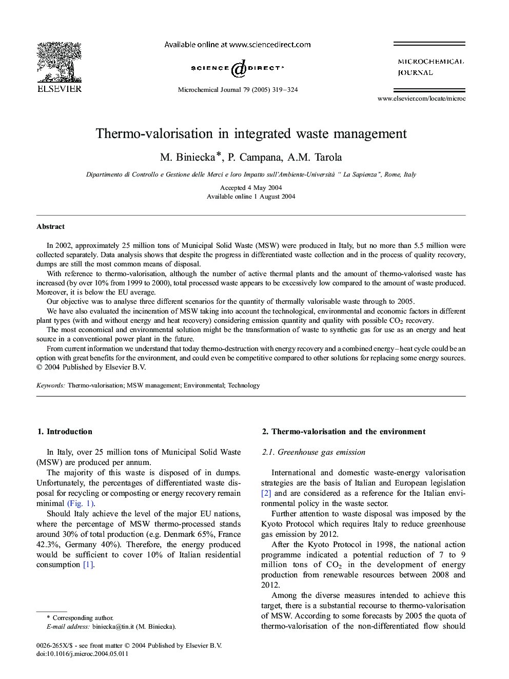 Thermo-valorisation in integrated waste management