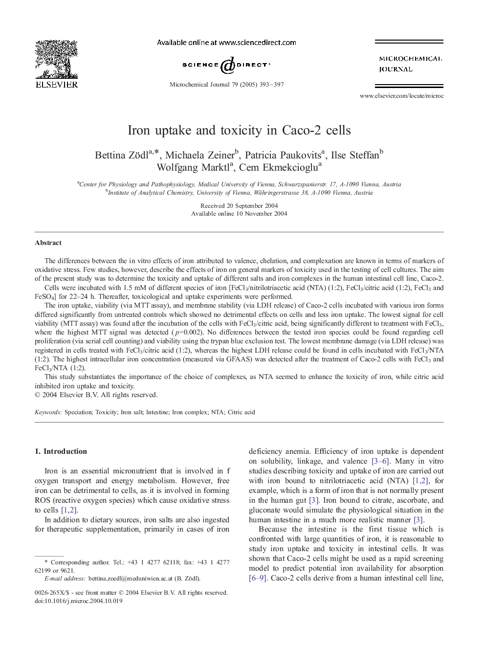 Iron uptake and toxicity in Caco-2 cells