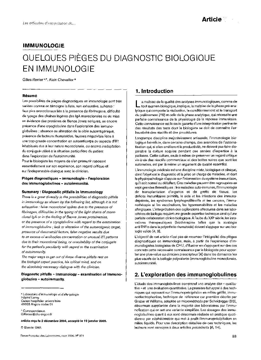 Quelques PiÃ¨ges Du Diagnostic Biologique En Immunologie