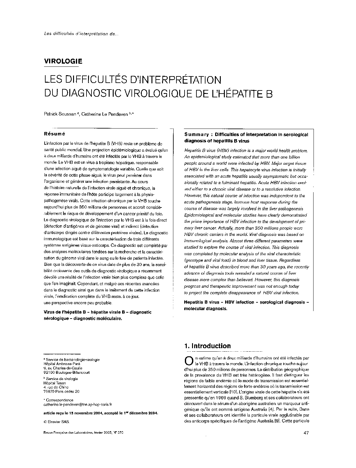 Les difficultés d'interprétation du diagnostic virologique de l'hépatite B