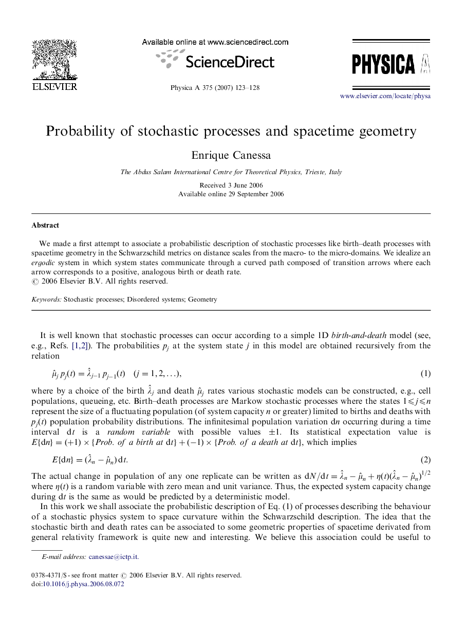 Probability of stochastic processes and spacetime geometry