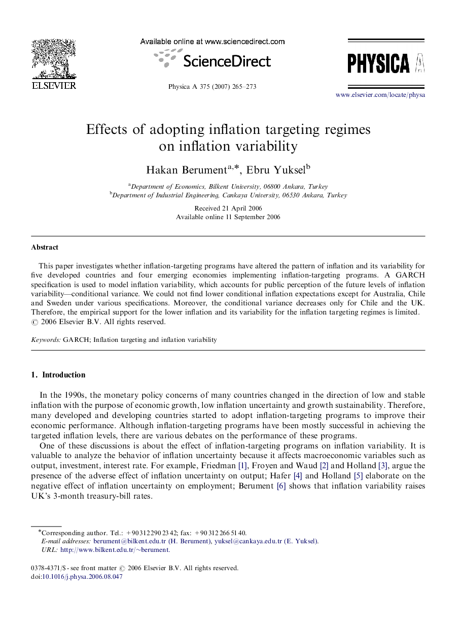 Effects of adopting inflation targeting regimes on inflation variability