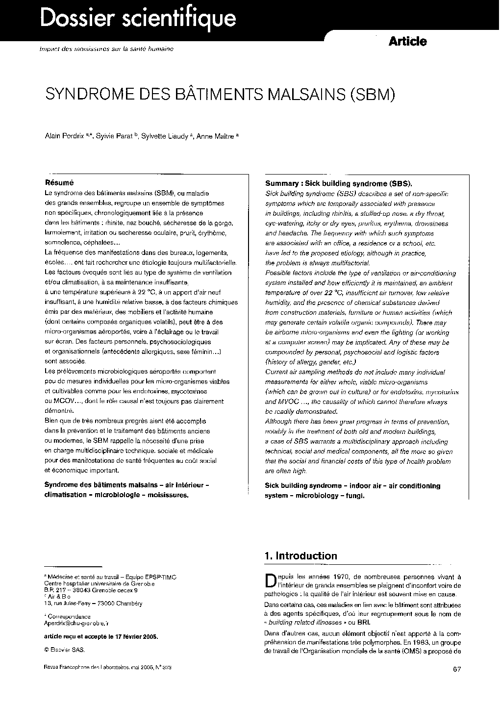 Syndrome Des BÃ¢timents Malsains (SBM)