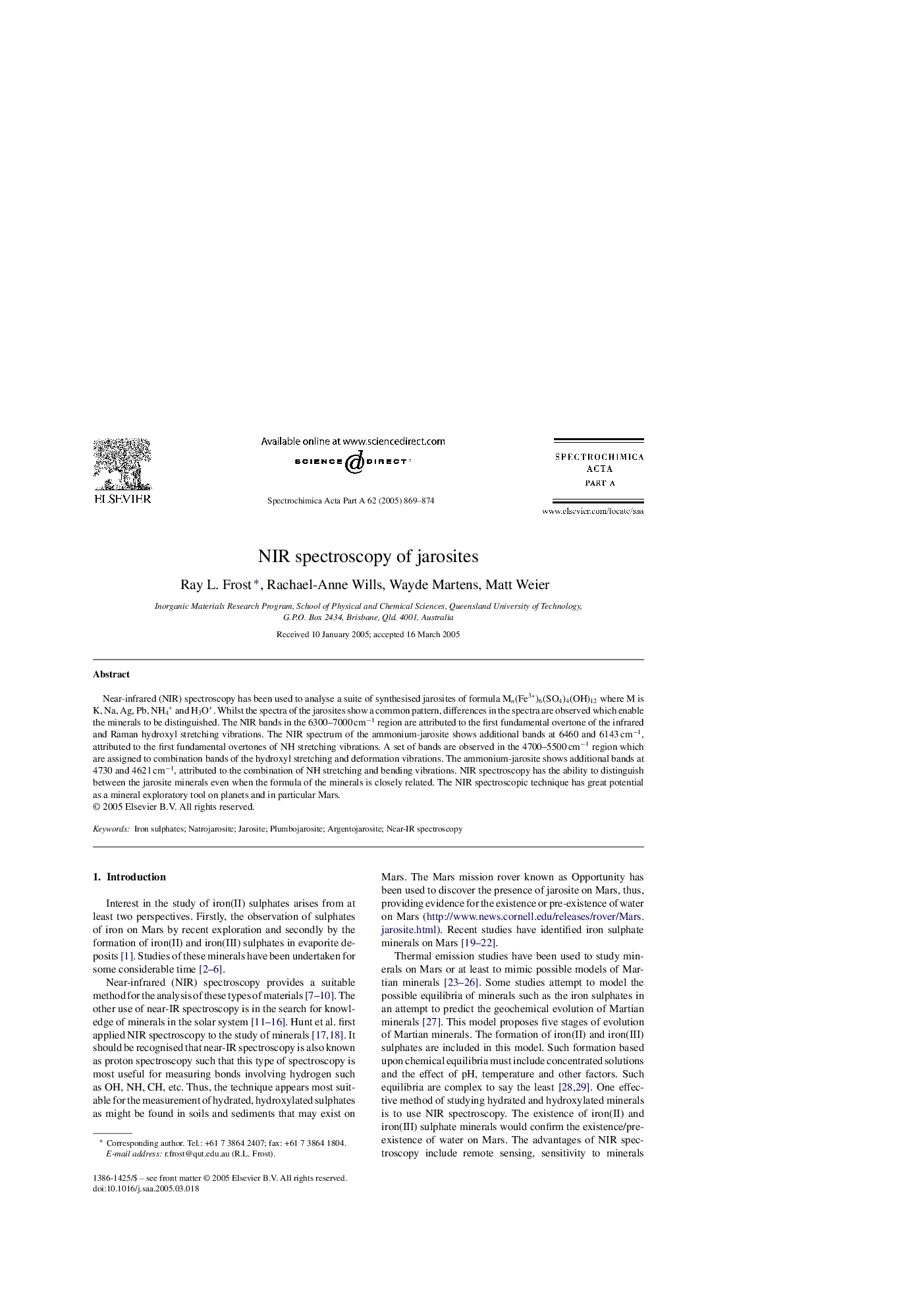 NIR spectroscopy of jarosites