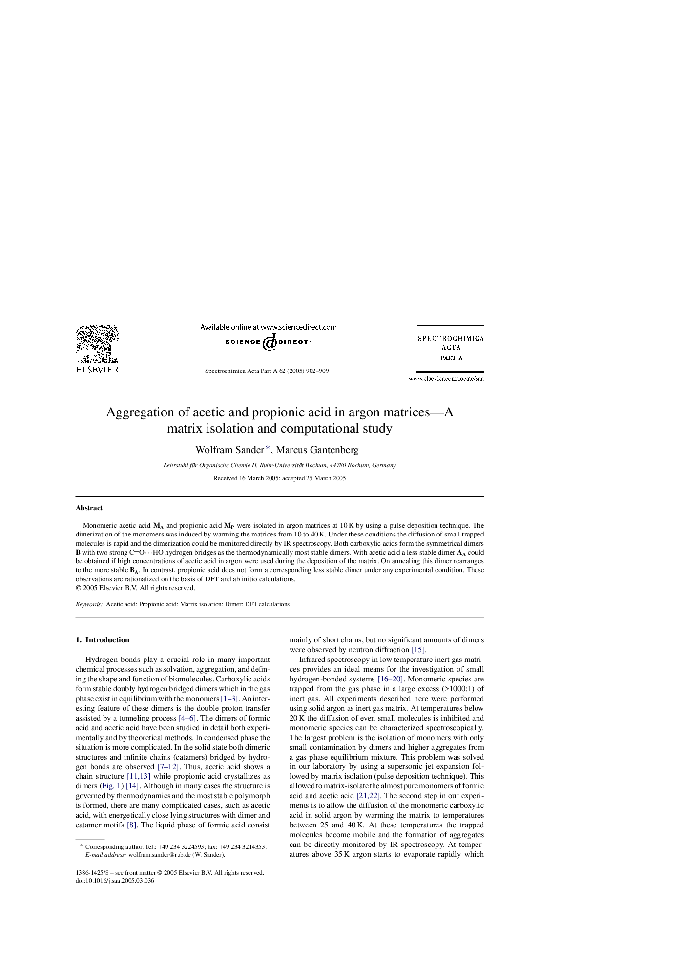 Aggregation of acetic and propionic acid in argon matrices-A matrix isolation and computational study