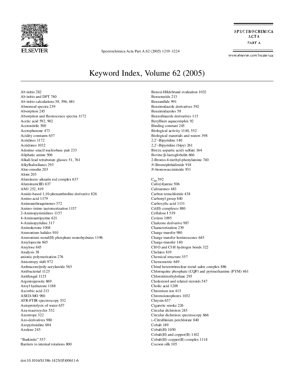 Keyword Index, Volume 62 (2005)