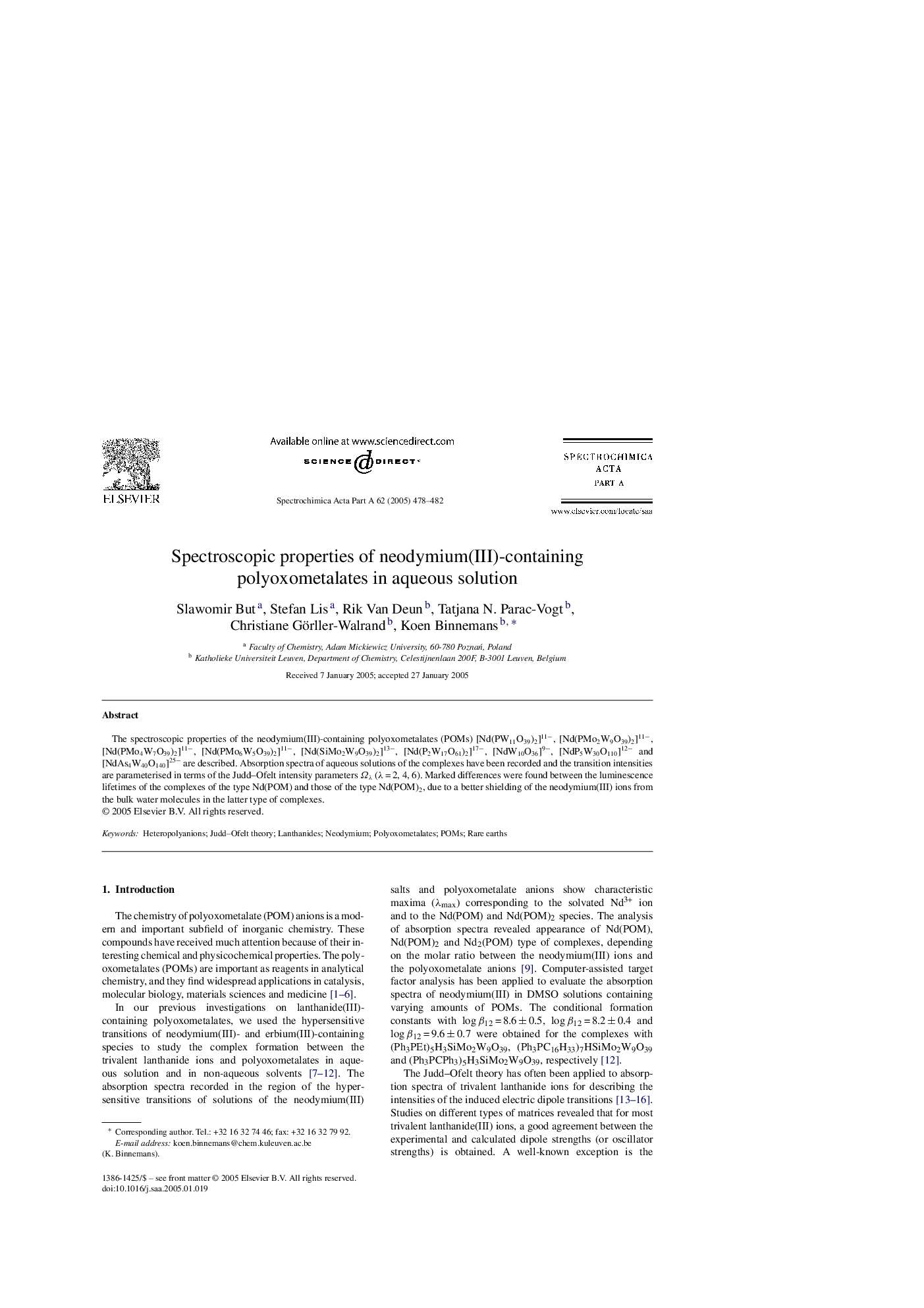 Spectroscopic properties of neodymium(III)-containing polyoxometalates in aqueous solution