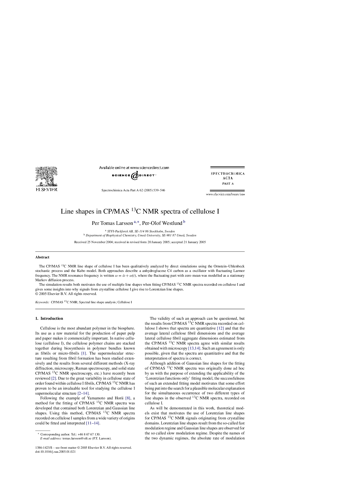 Line shapes in CP/MAS 13C NMR spectra of cellulose I