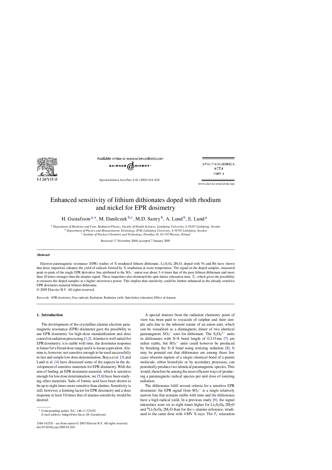 Enhanced sensitivity of lithium dithionates doped with rhodium and nickel for EPR dosimetry