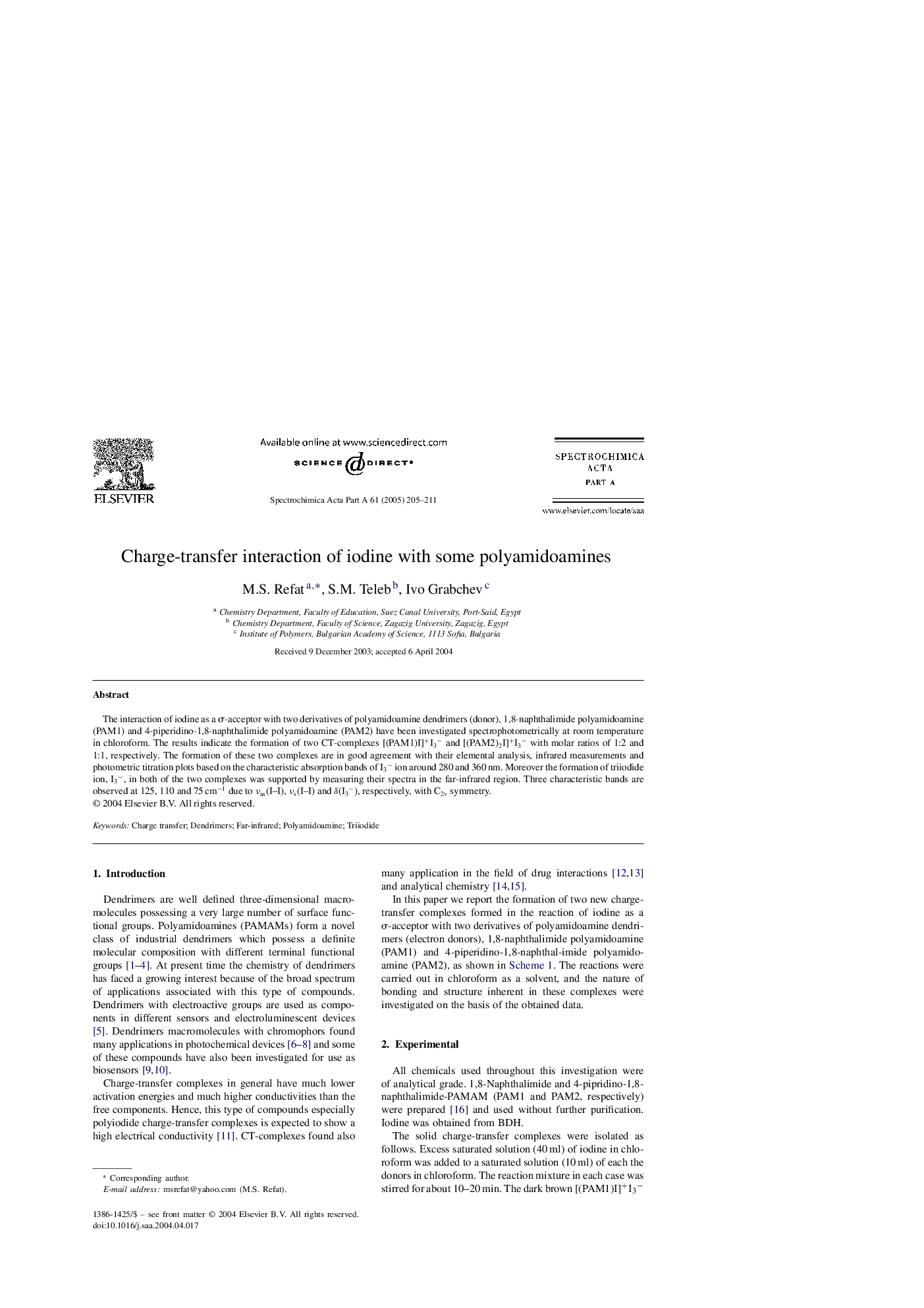 Charge-transfer interaction of iodine with some polyamidoamines