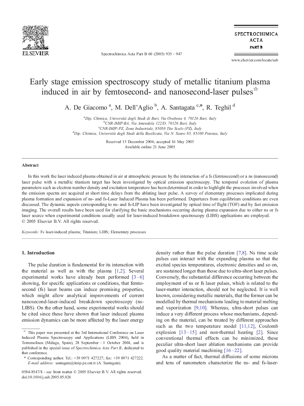 Early stage emission spectroscopy study of metallic titanium plasma induced in air by femtosecond- and nanosecond-laser pulses