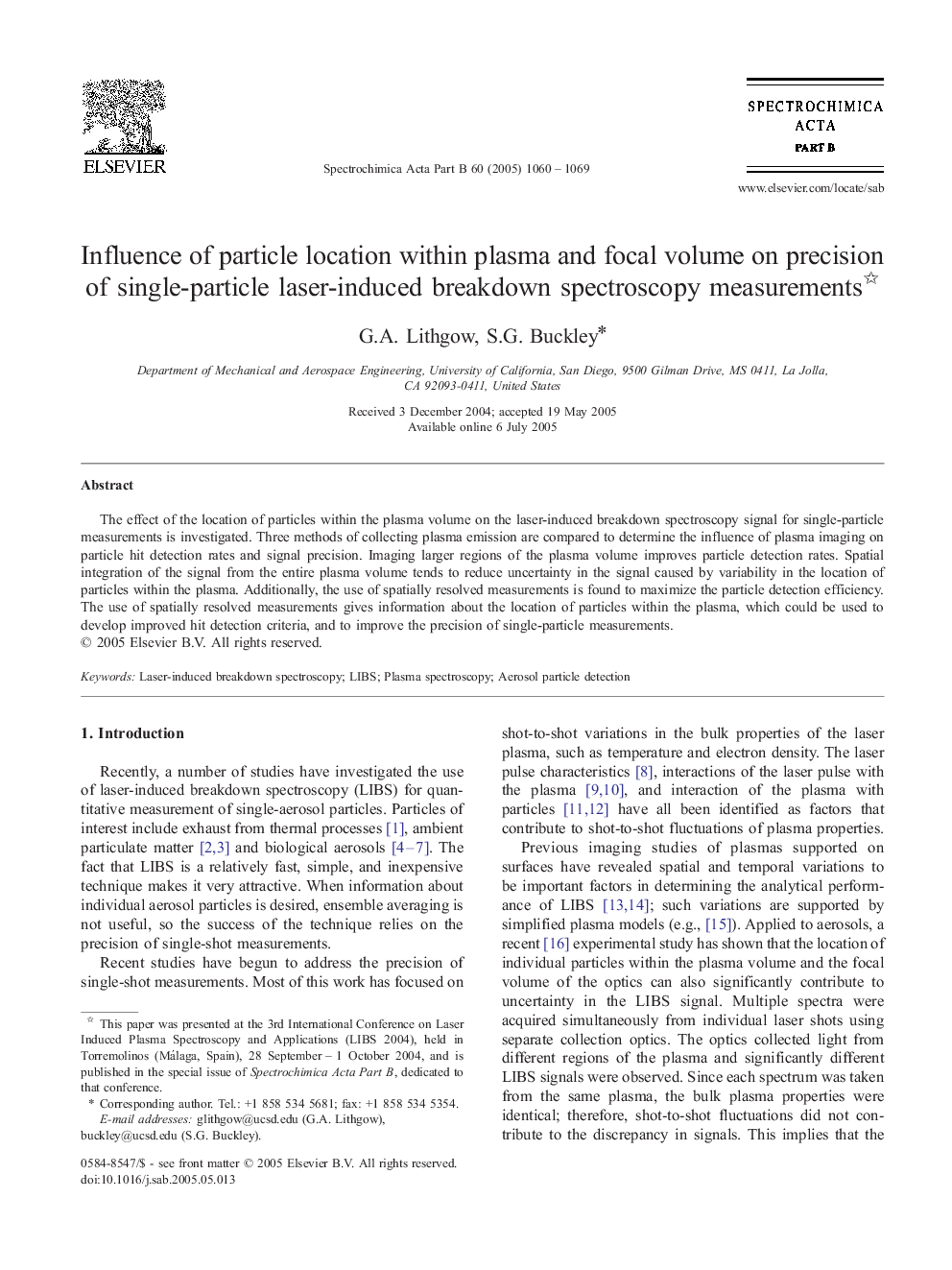 Influence of particle location within plasma and focal volume on precision of single-particle laser-induced breakdown spectroscopy measurements