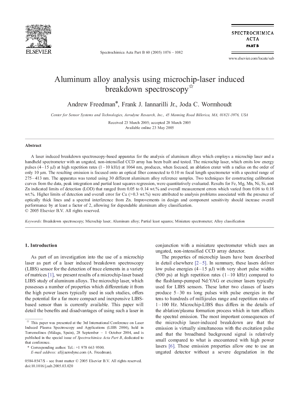 Aluminum alloy analysis using microchip-laser induced breakdown spectroscopy