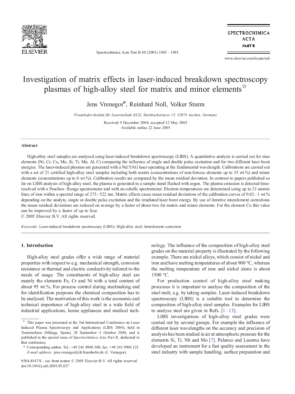 Investigation of matrix effects in laser-induced breakdown spectroscopy plasmas of high-alloy steel for matrix and minor elements