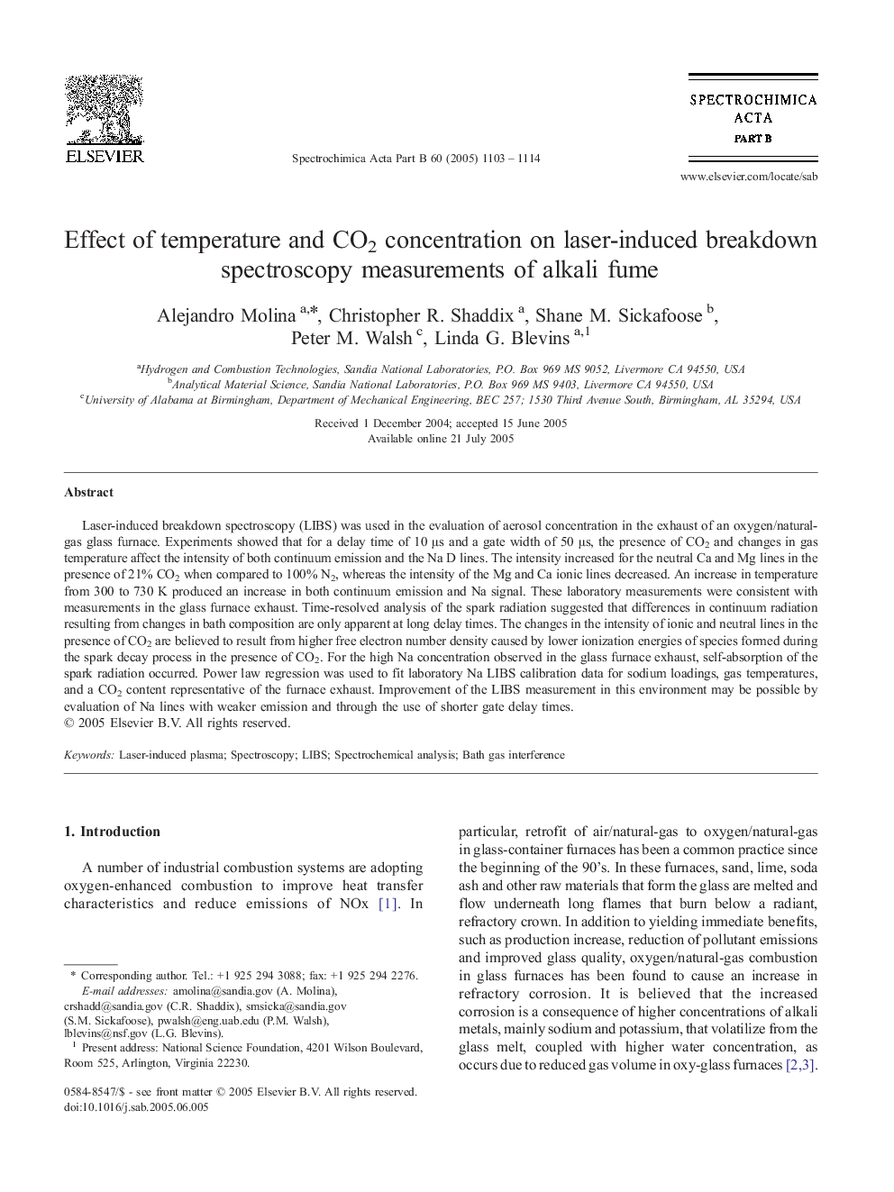 عکس صفحه اول مقاله: Effect of temperature and CO2 concentration on laser-induced breakdown spectroscopy measurements of alkali fume Effect of temperature and CO2 concentration on laser-induced breakdown spectroscopy measurements of alkali fume