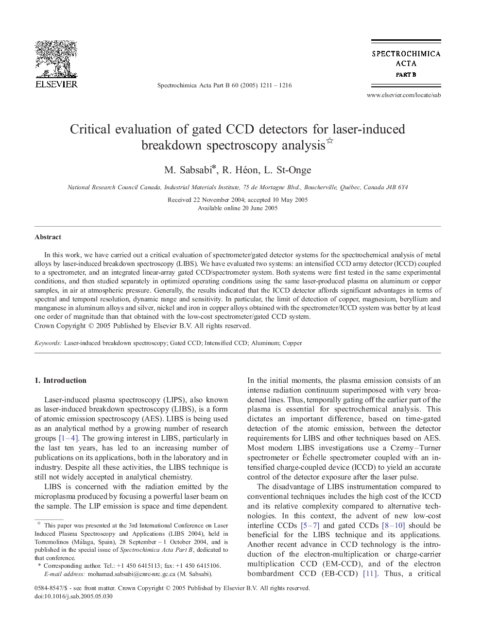 Critical evaluation of gated CCD detectors for laser-induced breakdown spectroscopy analysis