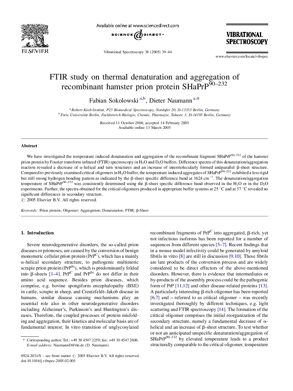 FTIR study on thermal denaturation and aggregation of recombinant hamster prion protein SHaPrP90-232