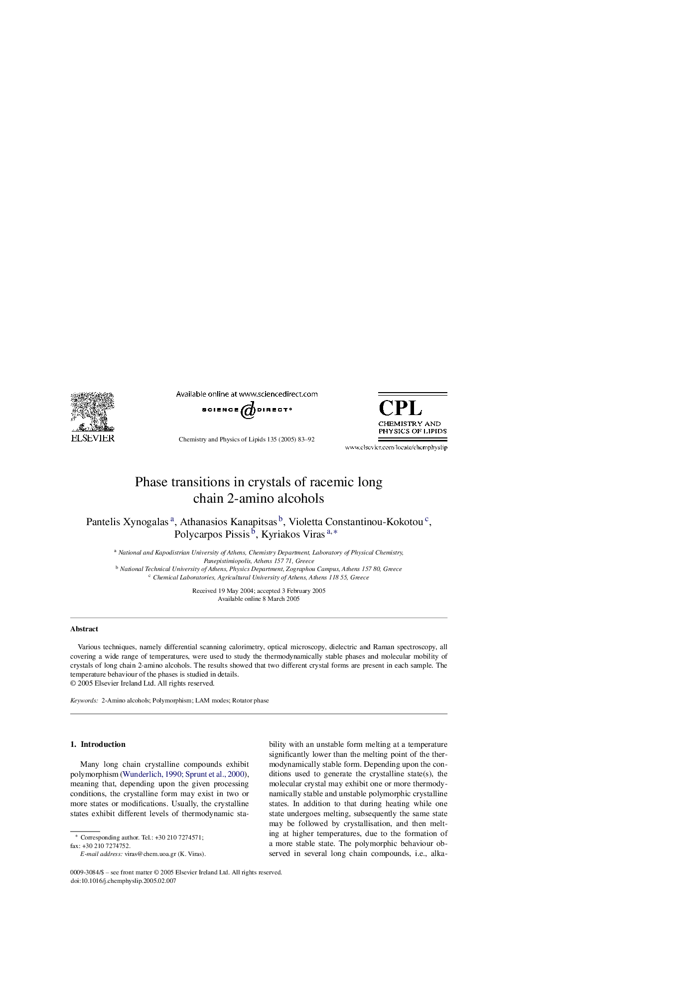 Phase transitions in crystals of racemic long chain 2-amino alcohols