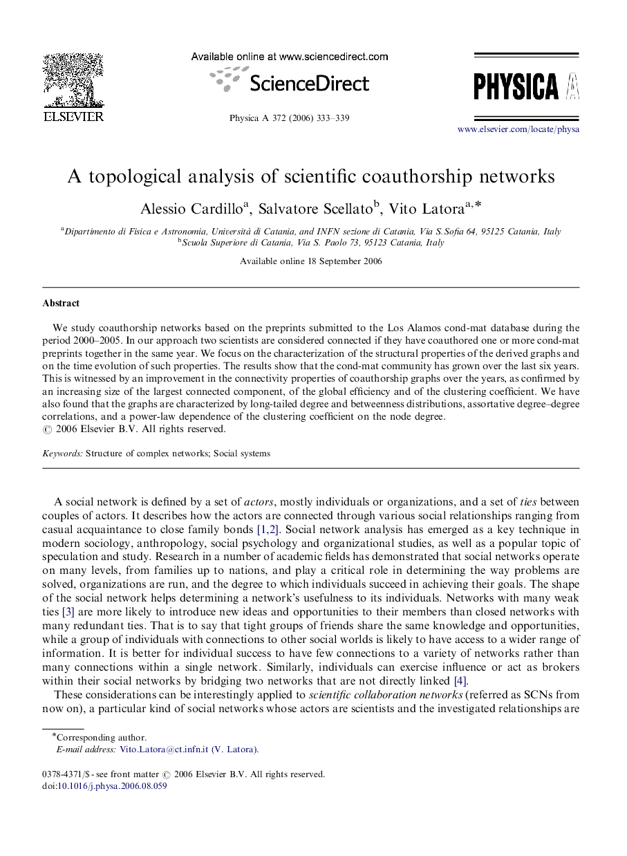 A topological analysis of scientific coauthorship networks