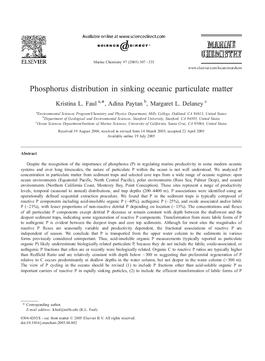 Phosphorus distribution in sinking oceanic particulate matter