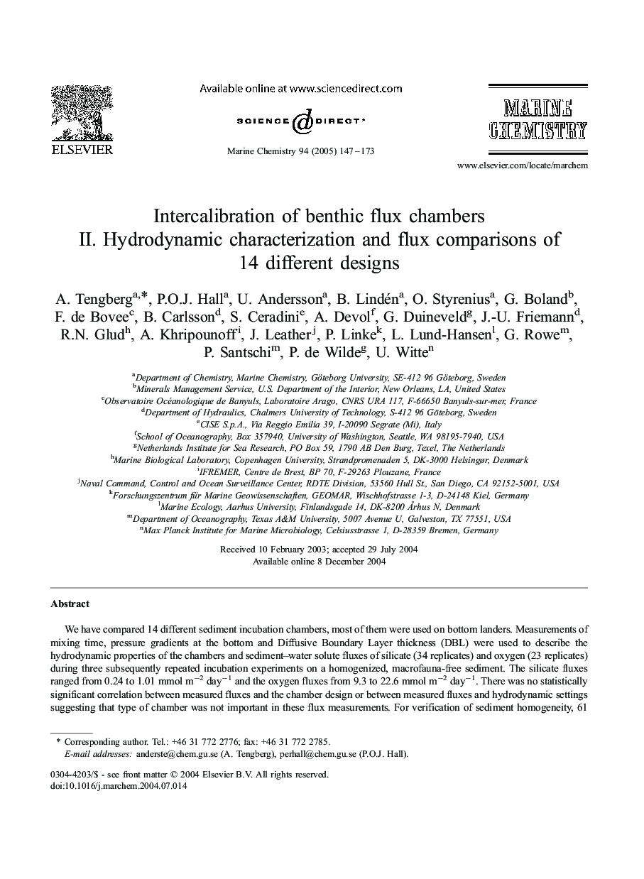 Intercalibration of benthic flux chambers