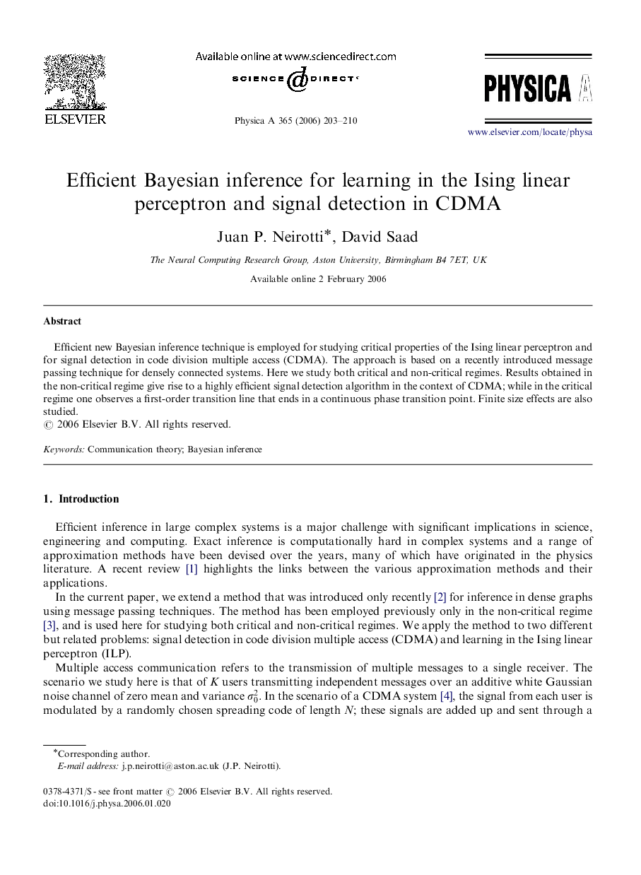 Efficient Bayesian inference for learning in the Ising linear perceptron and signal detection in CDMA