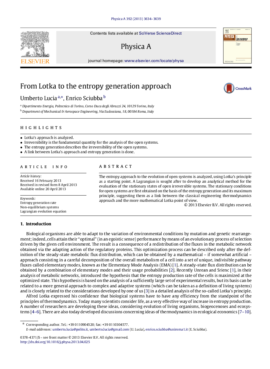 From Lotka to the entropy generation approach