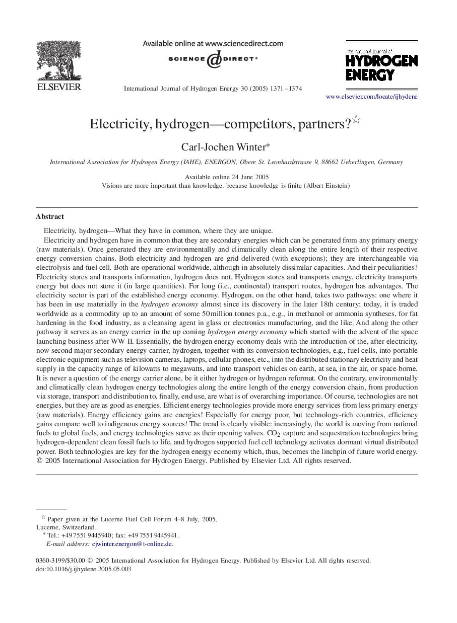 Electricity, hydrogen-competitors, partners?