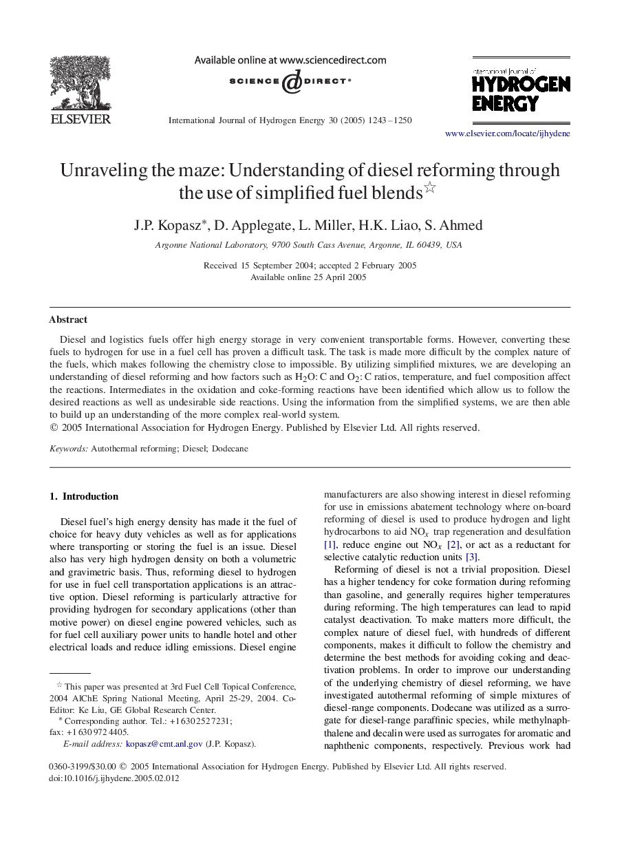 Unraveling the maze: Understanding of diesel reforming through the use of simplified fuel blends