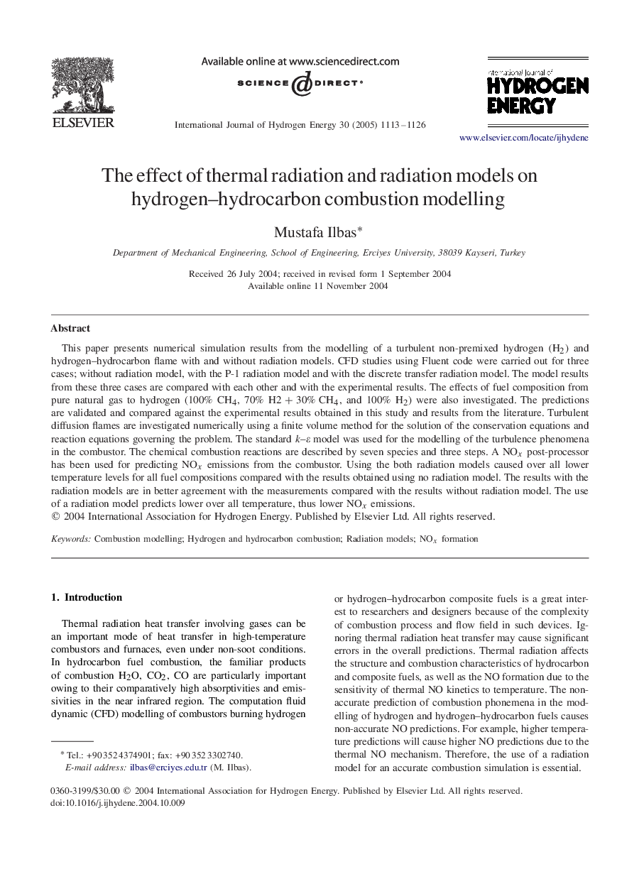 The effect of thermal radiation and radiation models on hydrogen-hydrocarbon combustion modelling