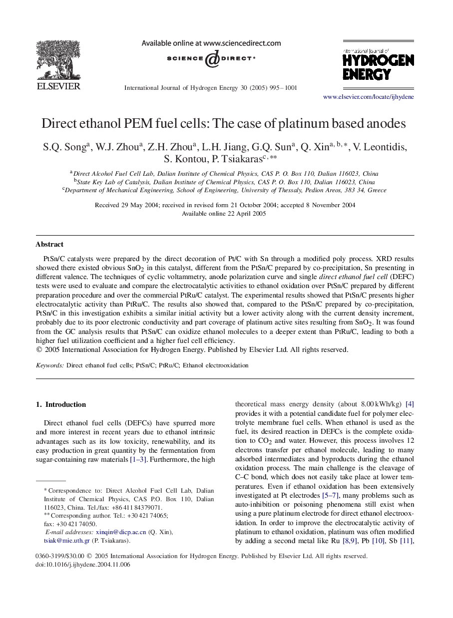 Direct ethanol PEM fuel cells: The case of platinum based anodes