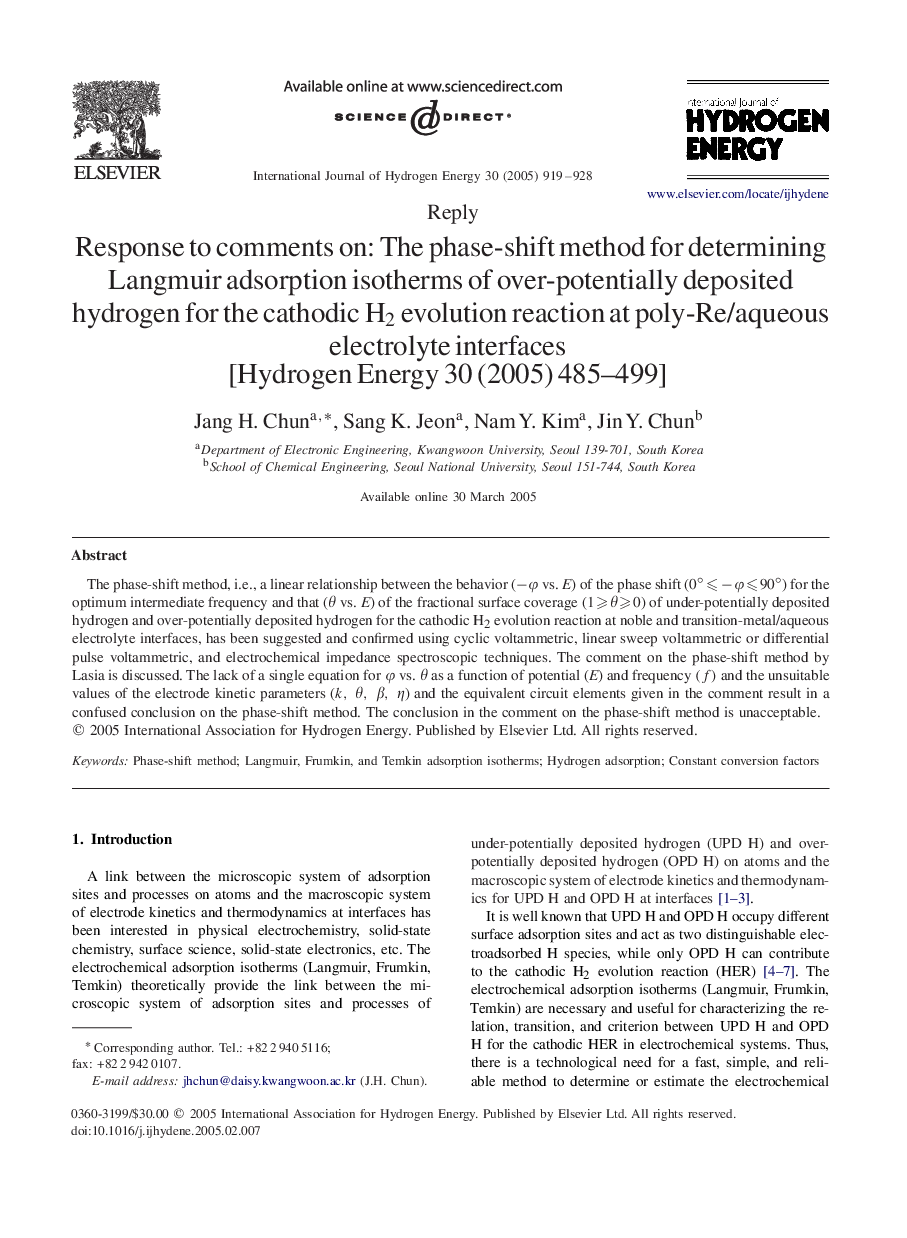 Response to comments on: The phase-shift method for determining Langmuir adsorption isotherms of over-potentially deposited hydrogen for the cathodic H2 evolution reaction at poly-Re/aqueous electrolyte interfaces