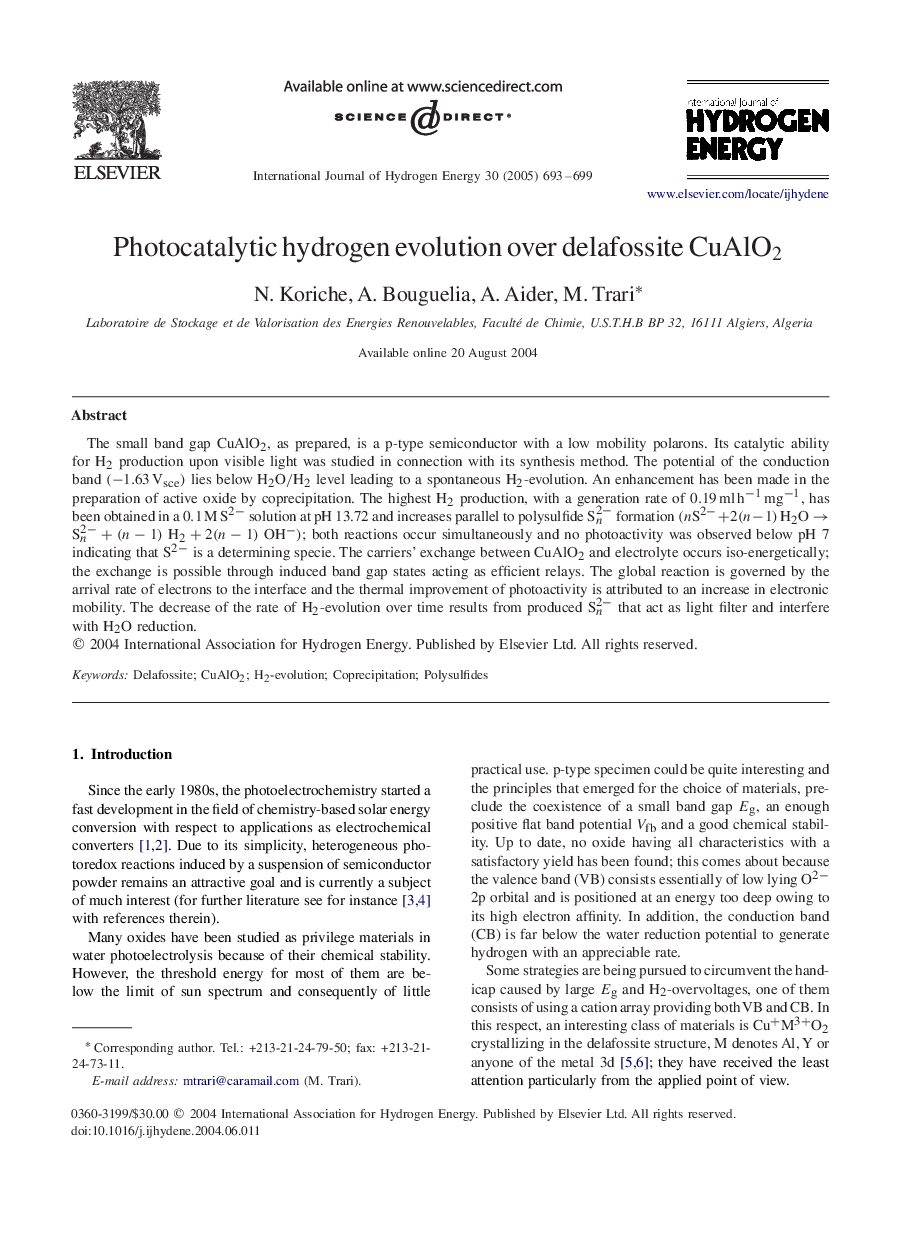 Photocatalytic hydrogen evolution over delafossite CuAlO2