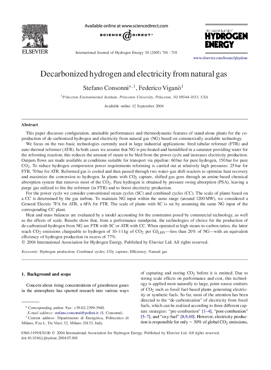 Decarbonized hydrogen and electricity from natural gas