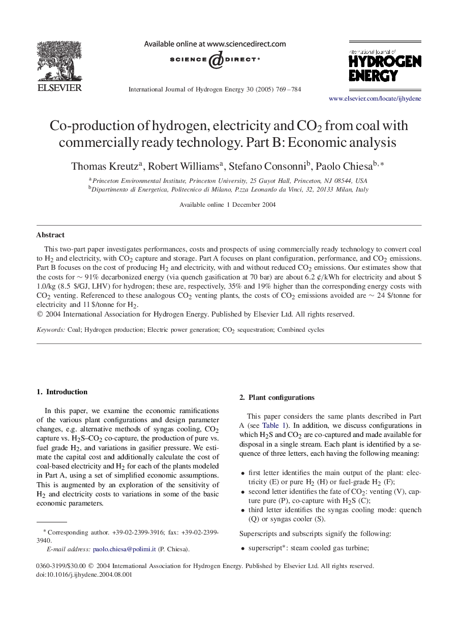 Co-production of hydrogen, electricity and CO2 from coal with commercially ready technology. Part B: Economic analysis