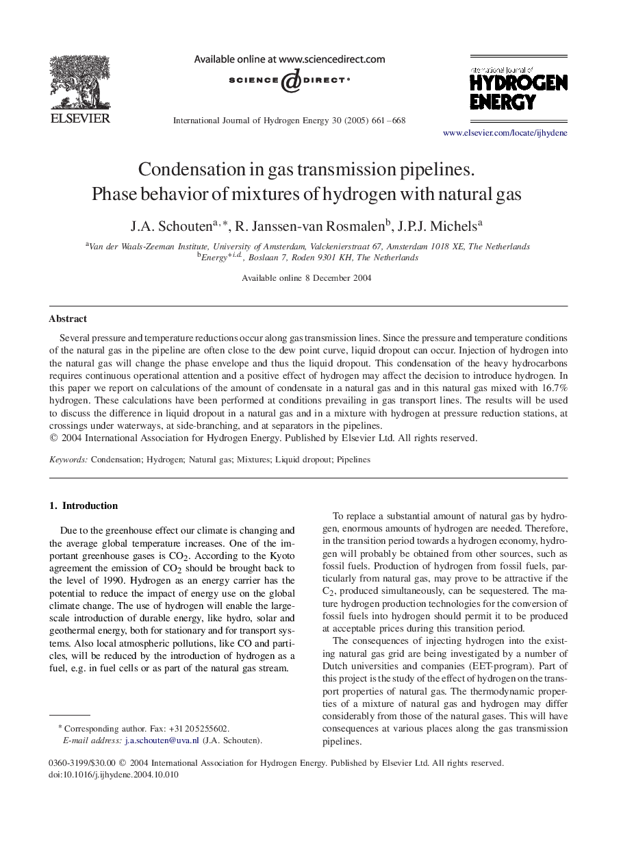 Condensation in gas transmission pipelines.