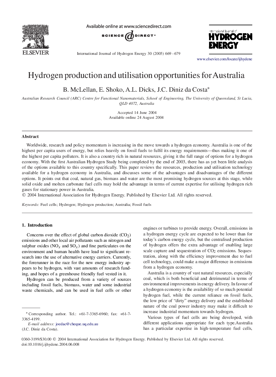 Hydrogen production and utilisation opportunities for Australia