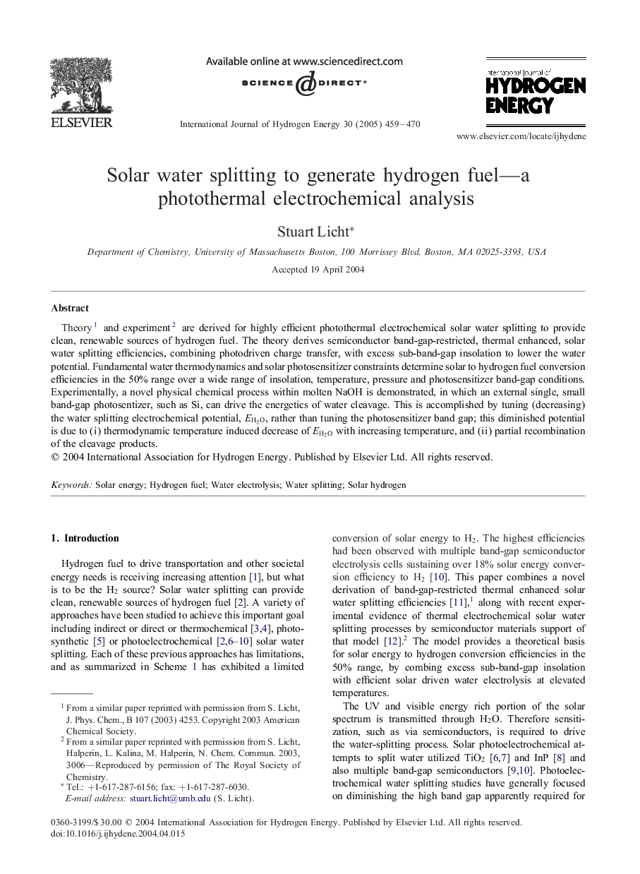 Solar water splitting to generate hydrogen fuel-a photothermal electrochemical analysis