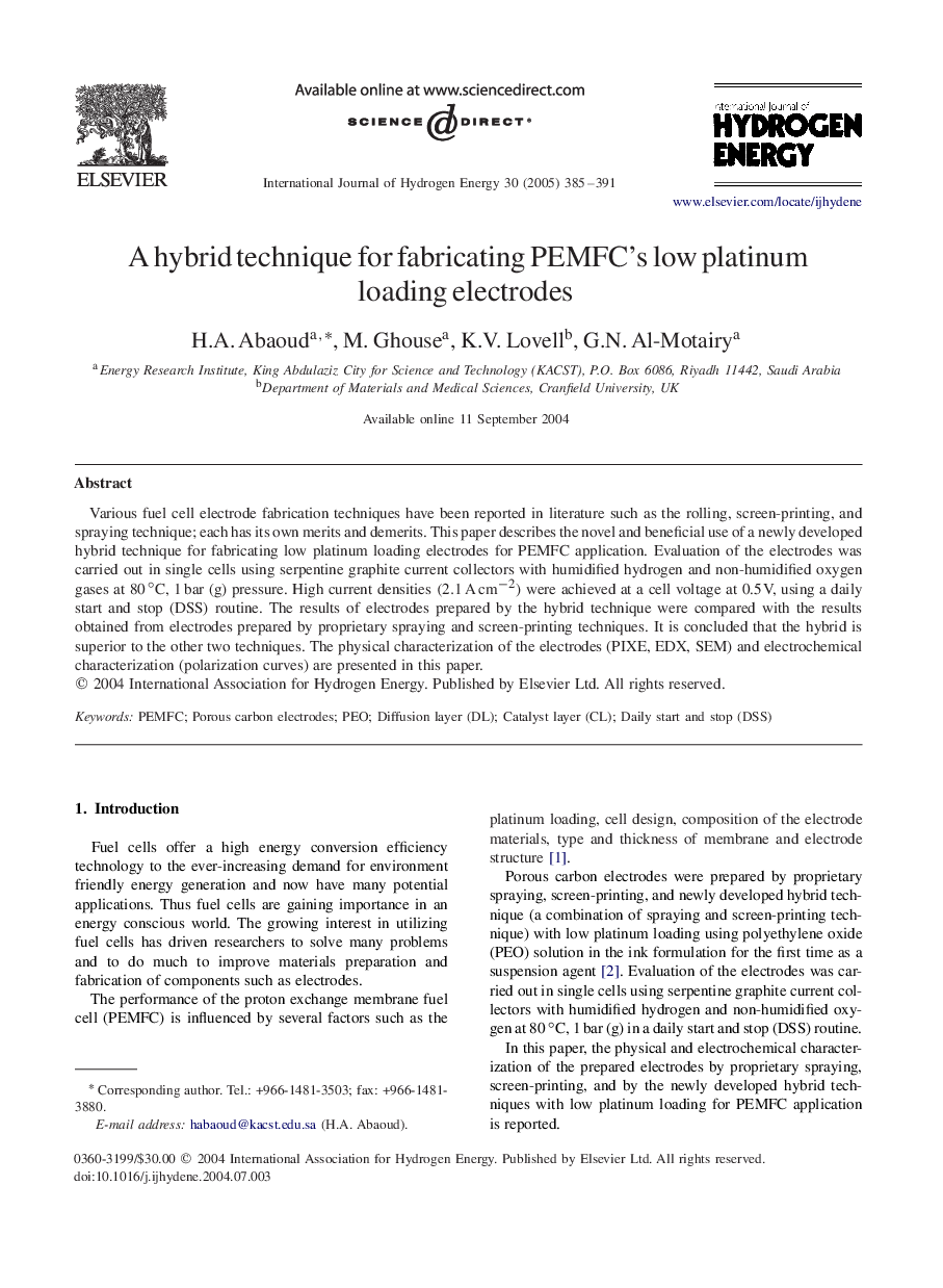 A hybrid technique for fabricating PEMFC's low platinum loading electrodes