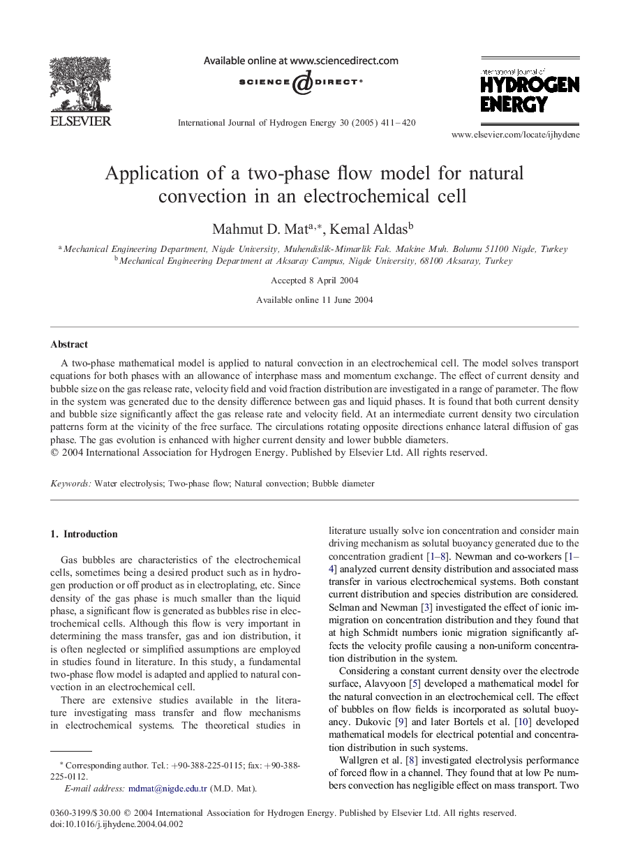 Application of a two-phase flow model for natural convection in an electrochemical cell