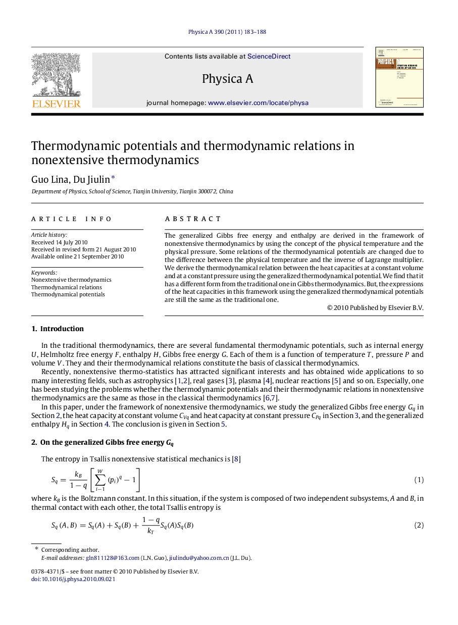 Thermodynamic potentials and thermodynamic relations in nonextensive thermodynamics